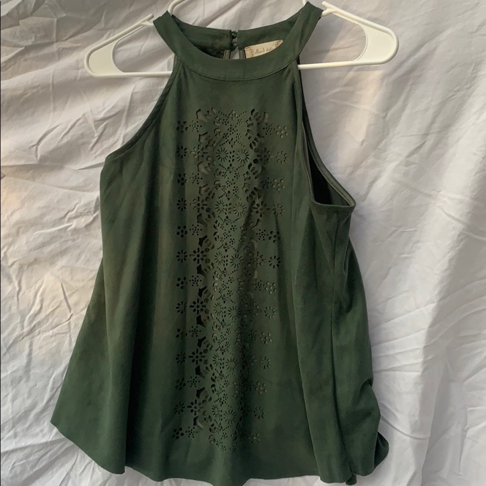 Green cut out suede tank top